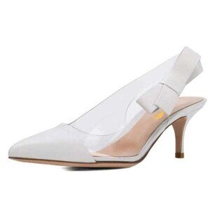 XYD Women Transparent Slingback Mid Kitten Heels Pumps Pointed Toe PVC Dress San